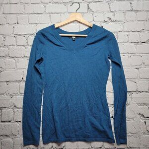 Saks Fifth Avenue Wool Cashmere Blue Slight V Neck Sweater Top Size XS